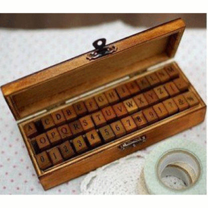 Wooden Stamp Set Letters & Numbers 42 Pcs